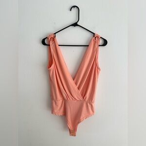 Deep Plunge Bodysuit Women Size L-XL Peach Color